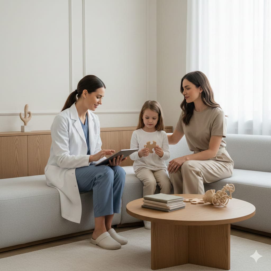 Imagem premium: cuidado infantil e desenvolvimento com estética clean e luz natural